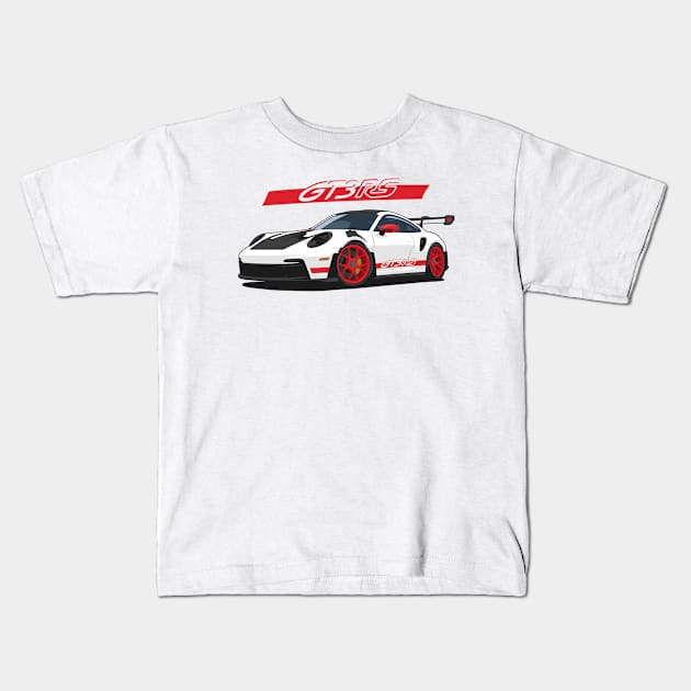 Car 911 gt3 rs white red Kids T-Shirt by creative.z